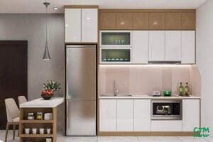 Tủ bếp thẳng vân gỗ cánh Acrylic