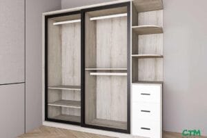 Tủ áo lớn 2 cánh lùa nhôm kính kệ góc phải mẫu 1 BT-148