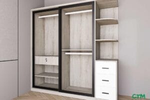 Tủ áo lớn 2 cánh lùa nhôm kính kệ góc phải mẫu 3 BT-148