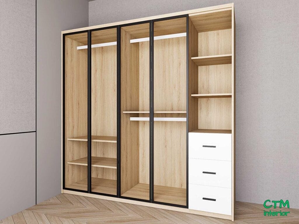 Tủ áo lớn 4 cánh nhôm kính kệ đợt phải mẫu 1 BT-48