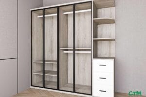 Tủ áo lớn 4 cánh nhôm kính kệ góc phải mẫu 1 BT-148