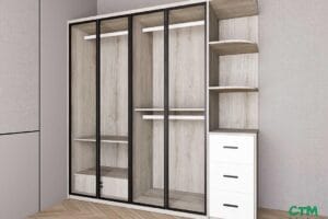 Tủ áo lớn 4 cánh nhôm kính kệ góc phải mẫu 2 BT-148