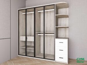 Tủ áo lớn 4 cánh nhôm kính kệ góc phải mẫu 3 BT-148