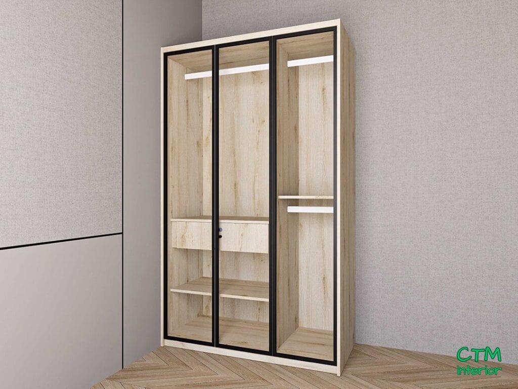 Tủ áo nhỏ 3 cánh nhôm kính mẫu 3 BT-156