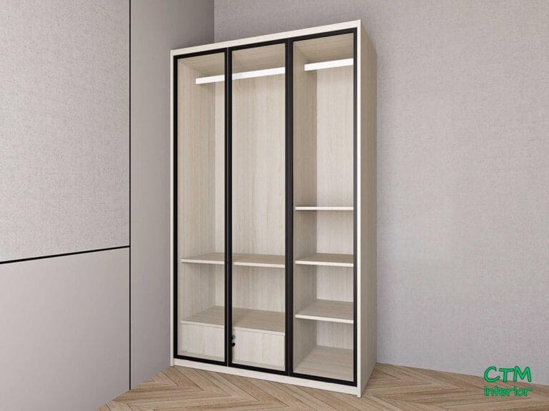 Tủ áo nhỏ 3 cánh nhôm kính mẫu 4 BT-12