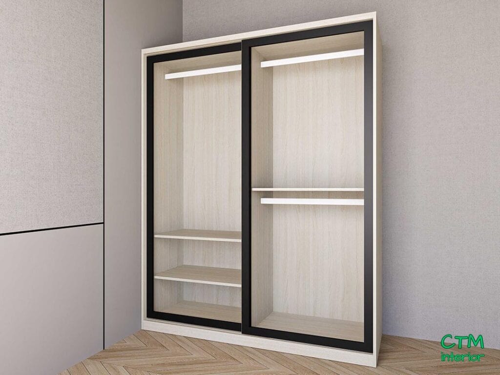 Tủ áo trung 2 cánh lùa nhôm kính mẫu 1 BT-12