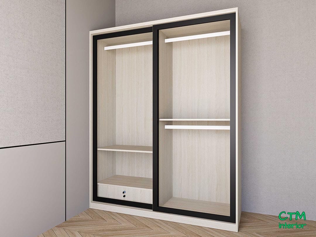 Tủ áo trung 2 cánh lùa nhôm kính mẫu 2 BT-12