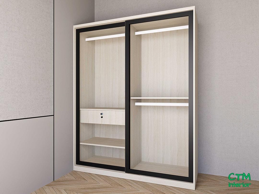 Tủ áo trung 2 cánh lùa nhôm kính mẫu 3 BT-12