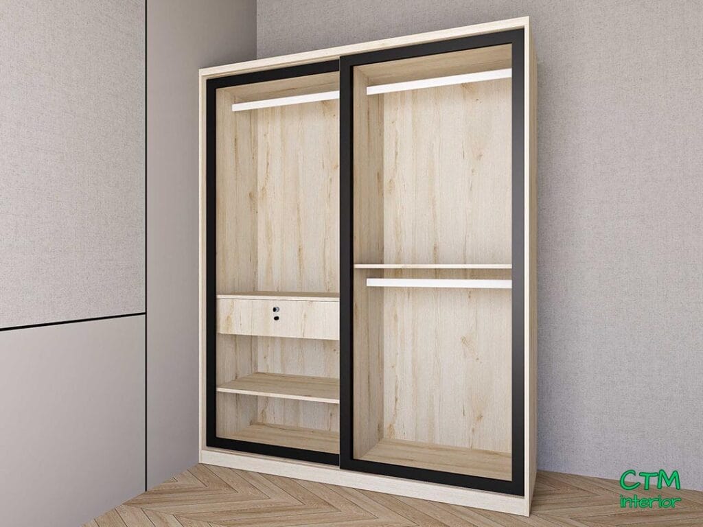 Tủ áo trung 2 cánh lùa nhôm kính mẫu 3 BT-156