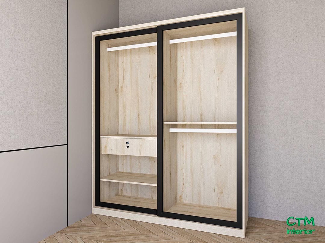 Tủ áo trung 2 cánh lùa nhôm kính mẫu 3 BT-156