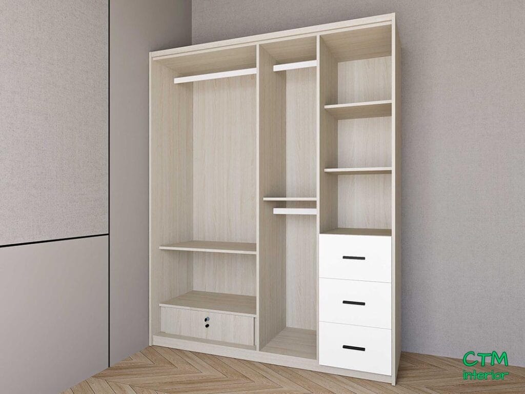 Tủ áo trung 3 cánh kệ đợt phải mẫu 2 BT-12