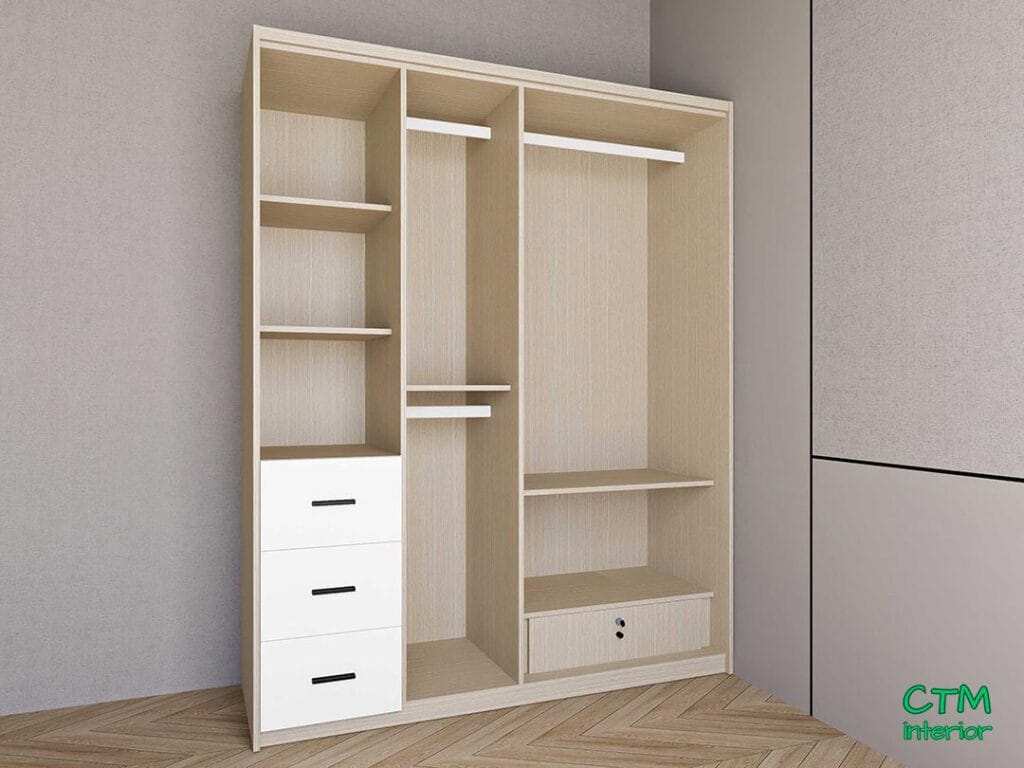 Tủ áo trung 3 cánh kệ đợt trái mẫu 2 BT-06