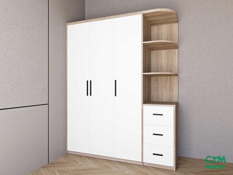 Tủ áo trung 3 cánh kệ góc phải mẫu 0 BT-123