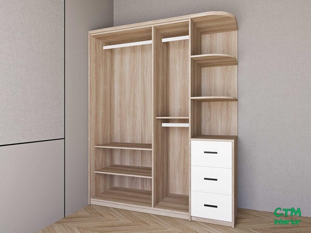Tủ áo trung 3 cánh kệ góc phải mẫu 1 BT-123