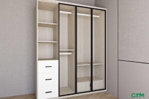 Tủ áo trung 3 cánh nhôm kính kệ đợt trái mẫu 2 BT-12
