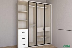 Tủ áo trung 3 cánh nhôm kính kệ đợt trái mẫu 3 BT-12