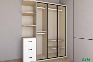 Tủ áo trung 3 cánh nhôm kính kệ góc trái mẫu 1 BT-06