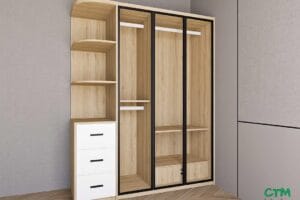 Tủ áo trung 3 cánh nhôm kính kệ góc trái mẫu 2 BT-48
