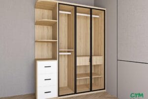 Tủ áo trung 3 cánh nhôm kính kệ góc trái mẫu 3 BT-48
