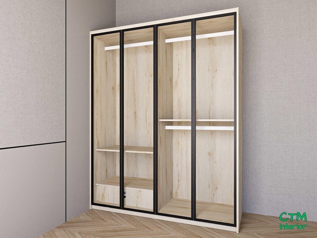 Tủ áo trung 4 cánh nhôm kính mẫu 2 BT-156