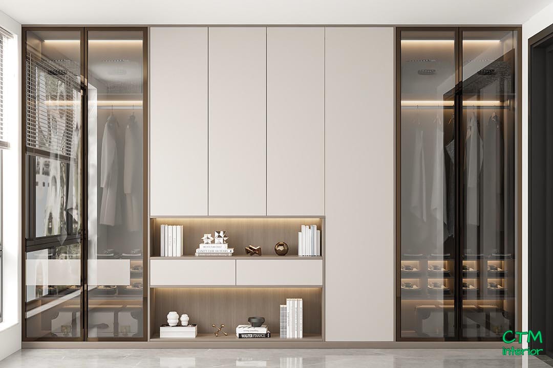 Tủ Quần Áo MDF Cánh Kính Có Kệ Trang Trí Đẹp Hiện Đại