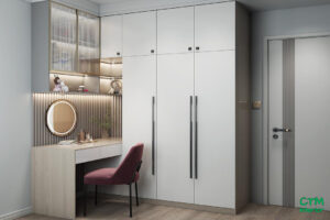 Tủ Quần Áo MDF Kịch Trần Kết Hợp Bàn Làm Việc Hiện Đại