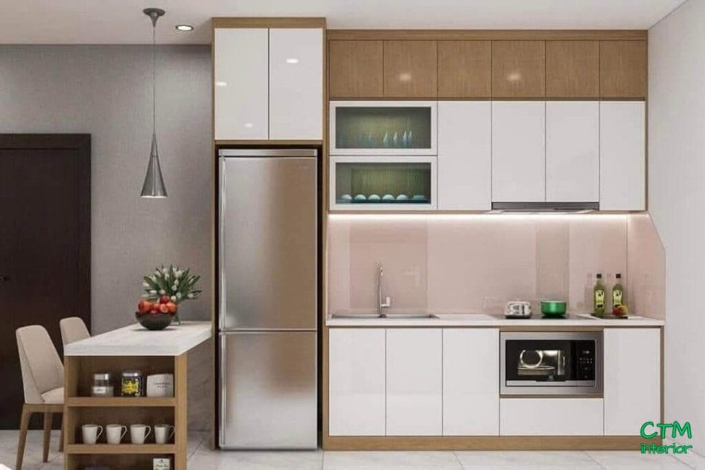 Gỗ công nghiệp được sử dụng nhiều trong nội thất nhà bếp hiện đại